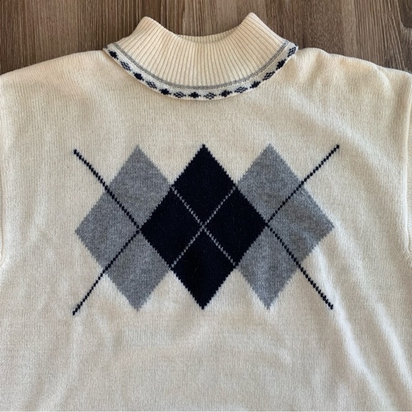 Vintage Liz Claiborne Argyle Cream Lambs Wool Sweater Size Large - Picture 7 of 12